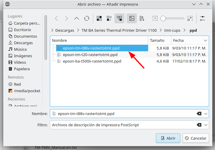 Instalar la impresora EPSON TM-81 en Linux