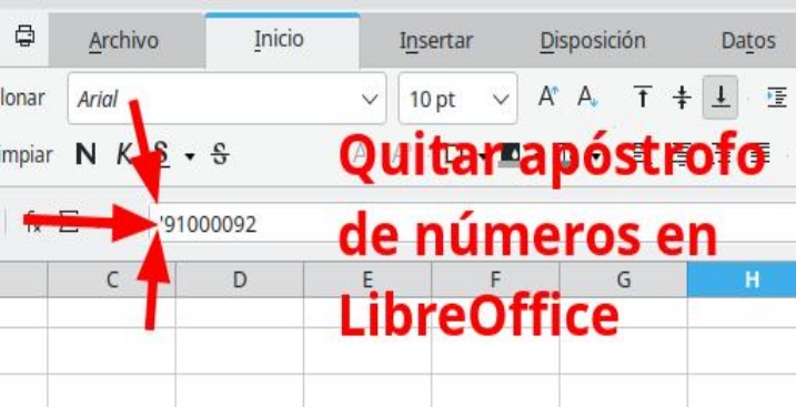 Quitar el apóstrofo en números dentro de LibreOffice Calc