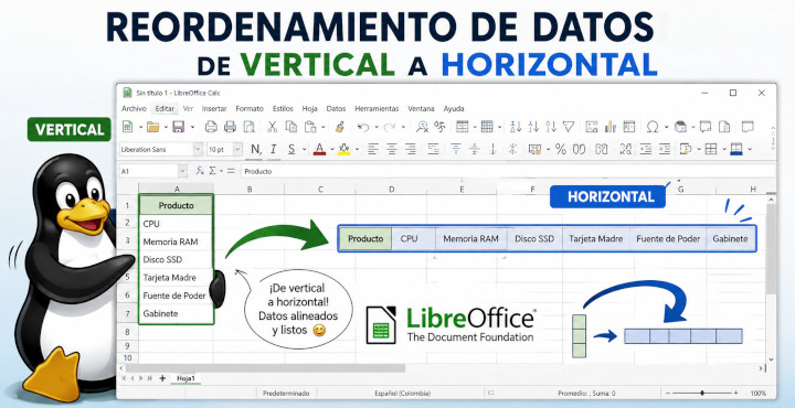 Convertir columnas a filas en LibreOffice Calc